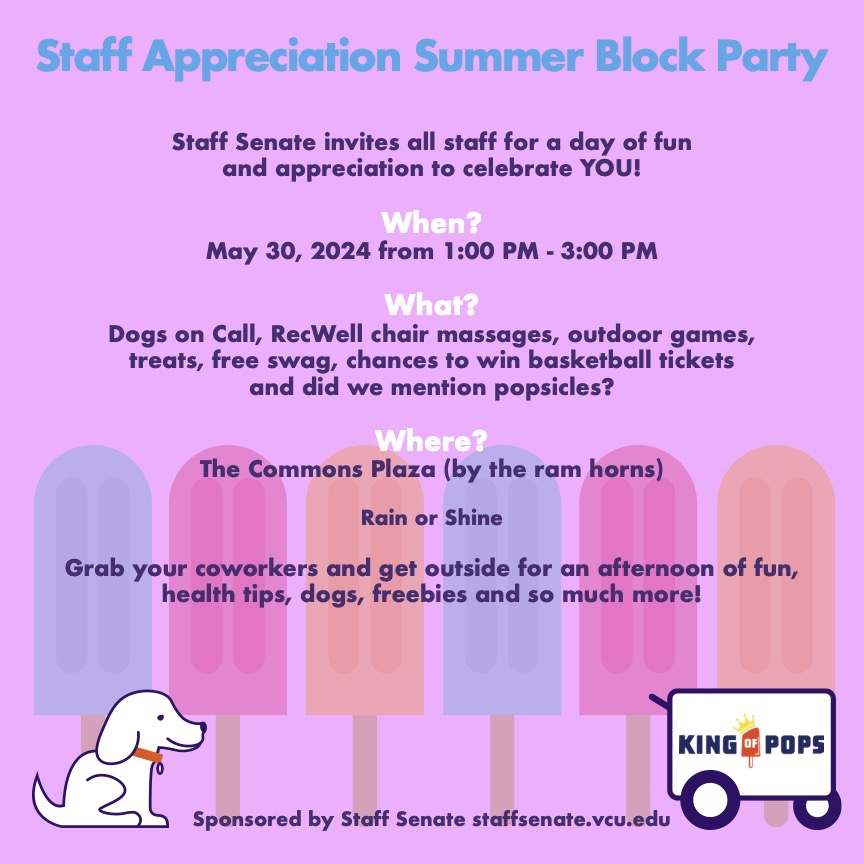 Flyer advertising Staff Senate Summer Block Party
